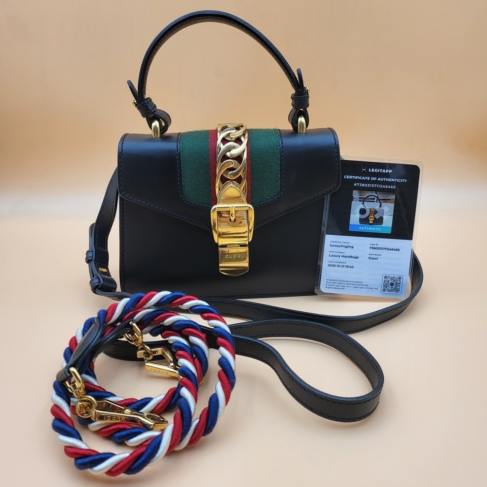 GUCCI Mini Sylvie Sherry Top Handle Crossbody Leather Bag..Authentic w/COA..